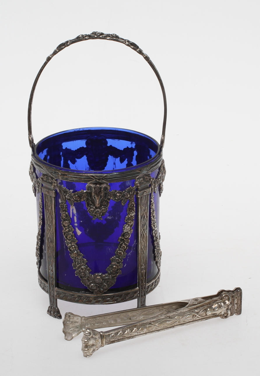 ISHINK, med glasinsats och tång, silver, Spanien, 1900-tal.