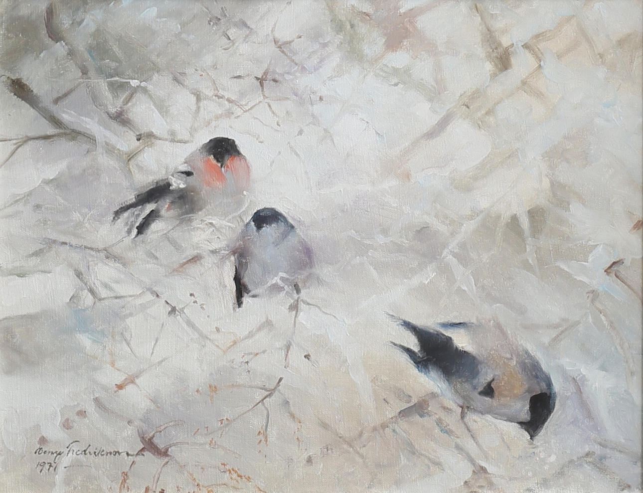 HENRY FREDRIKSSON. Domherrar. Olja på duk, signerad och daterad 1971.