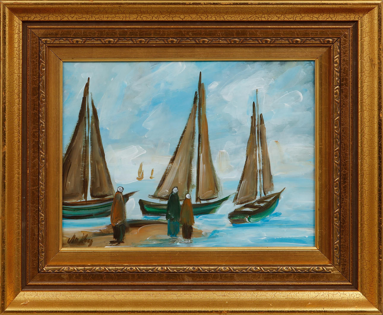 DAVID MARCUS (MARKEY) ROBINSON. Boats and figurines. Oil on paper ...