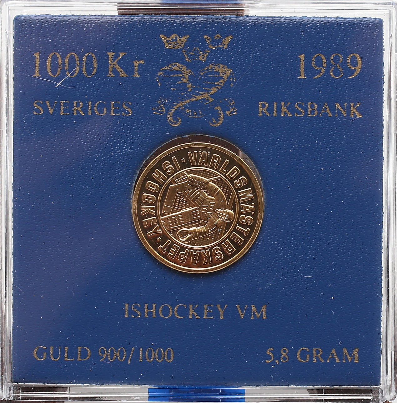 GULDMYNT 1000 kr, 5,8 g, 21,6 K, ishockey VM i Stockholm, 1989.