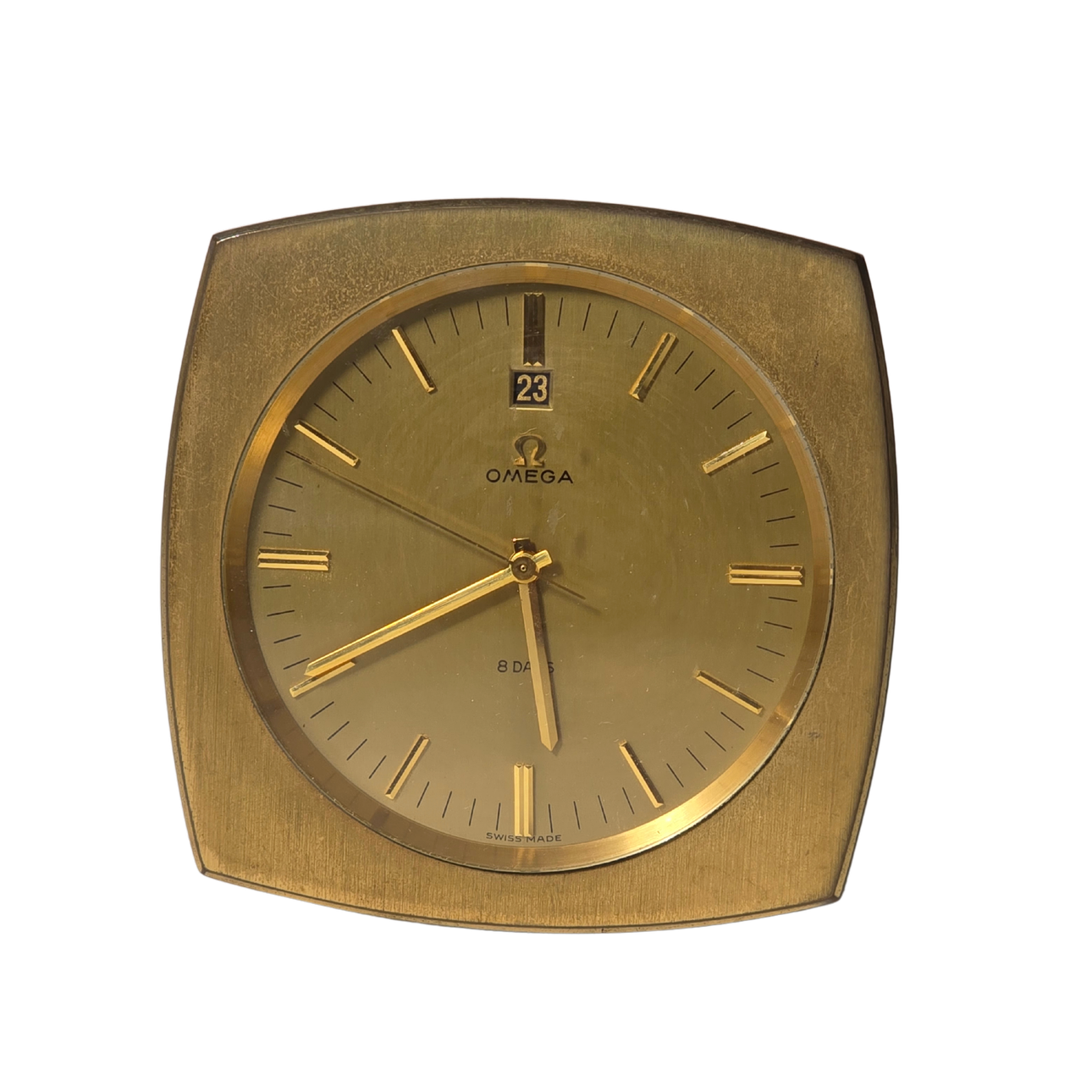 BRASS TABLE CLOCK, OMEGA, 60S. Clocks & Watches - Mantel clocks - Auctionet