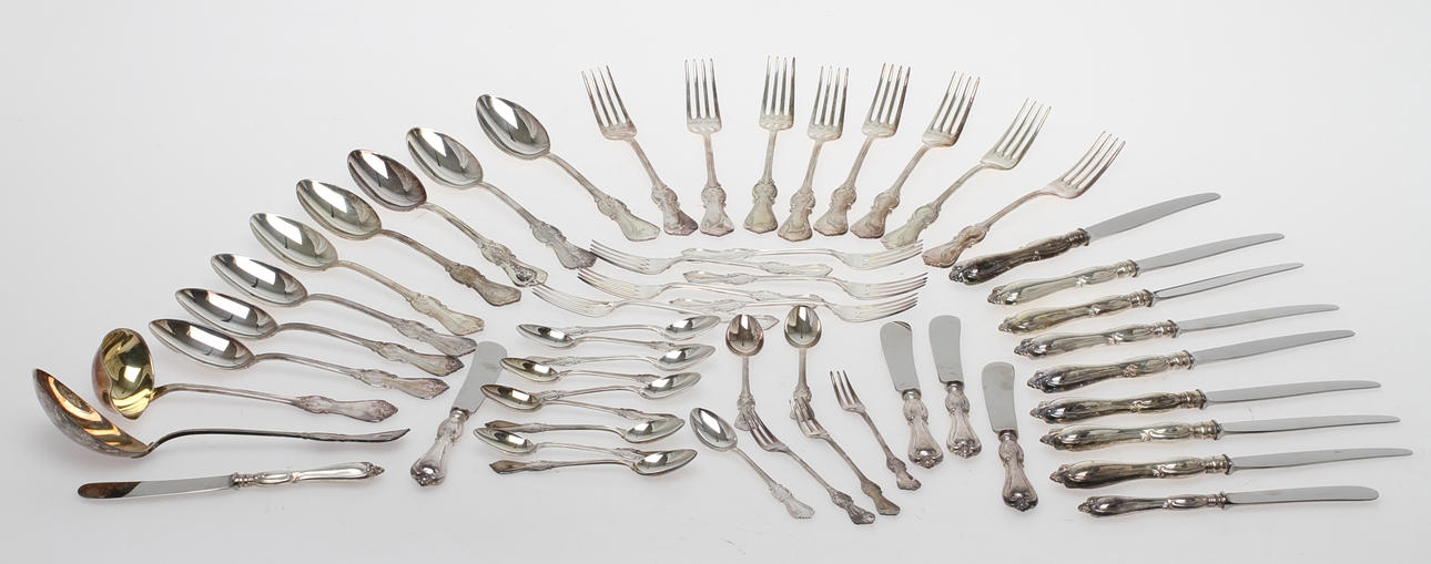 BESTICKSERVIS, silver, 53 delar, GAB. Total vikt (inkl knivar rostfria blad) 1952 gram.