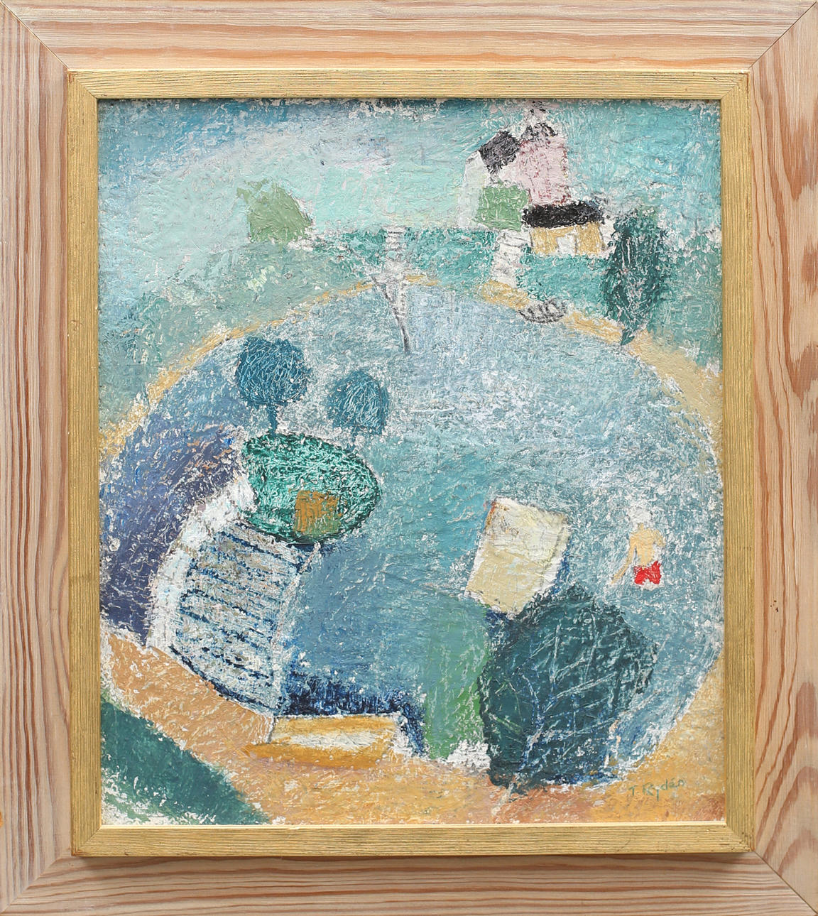 TORSTEN RYDEN. Olja på pannå, man som badar i sjö, signerad T Rydén.