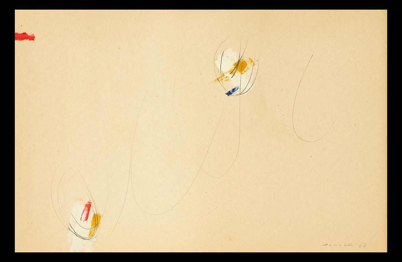 GASTÓN OLALDE (Uruguay, 1925-2003). Abstract composition, untitled, signed Olalde, dated -67, gouache and pencil on paper.