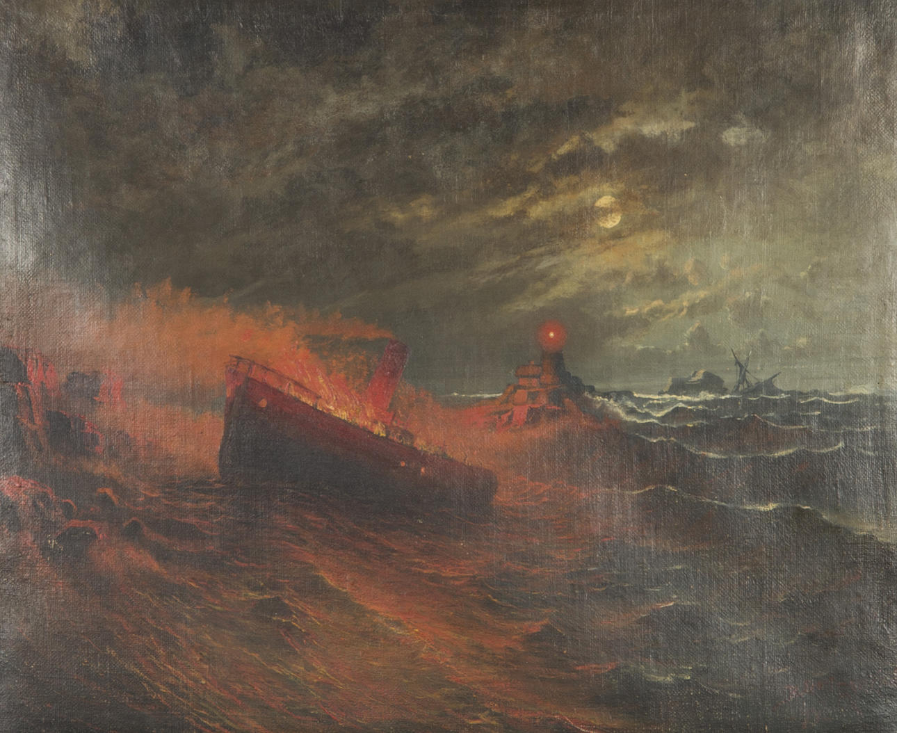 OIDENTIFIERAD KONSTNÄR. TAVLA, olja på duk, skepp på hav, signerad Berndt Anderson -94.