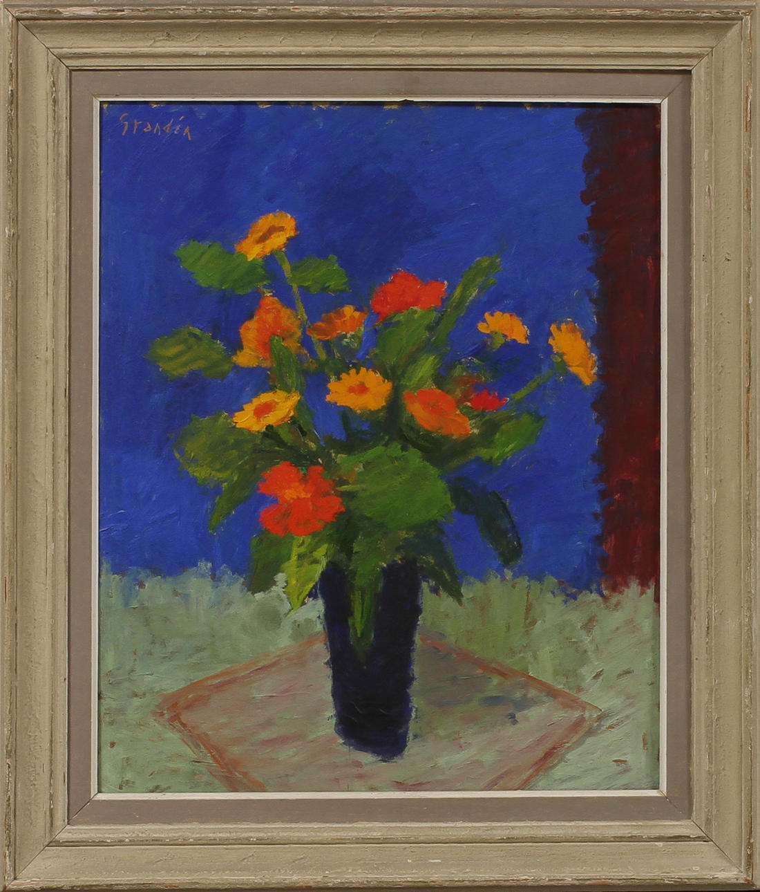 SVÄN GRANDIN. Blomsterstilleben, olja på pannå, signerad.