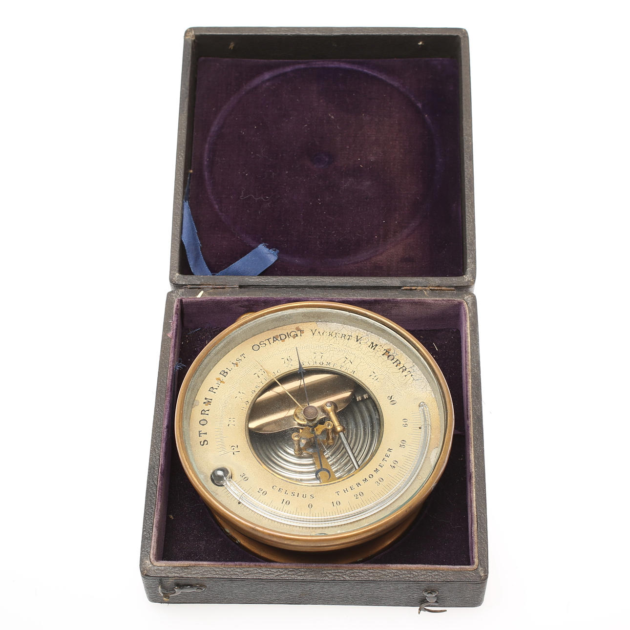 BAROMETER med termometer, mässing, 18/1900-tal.