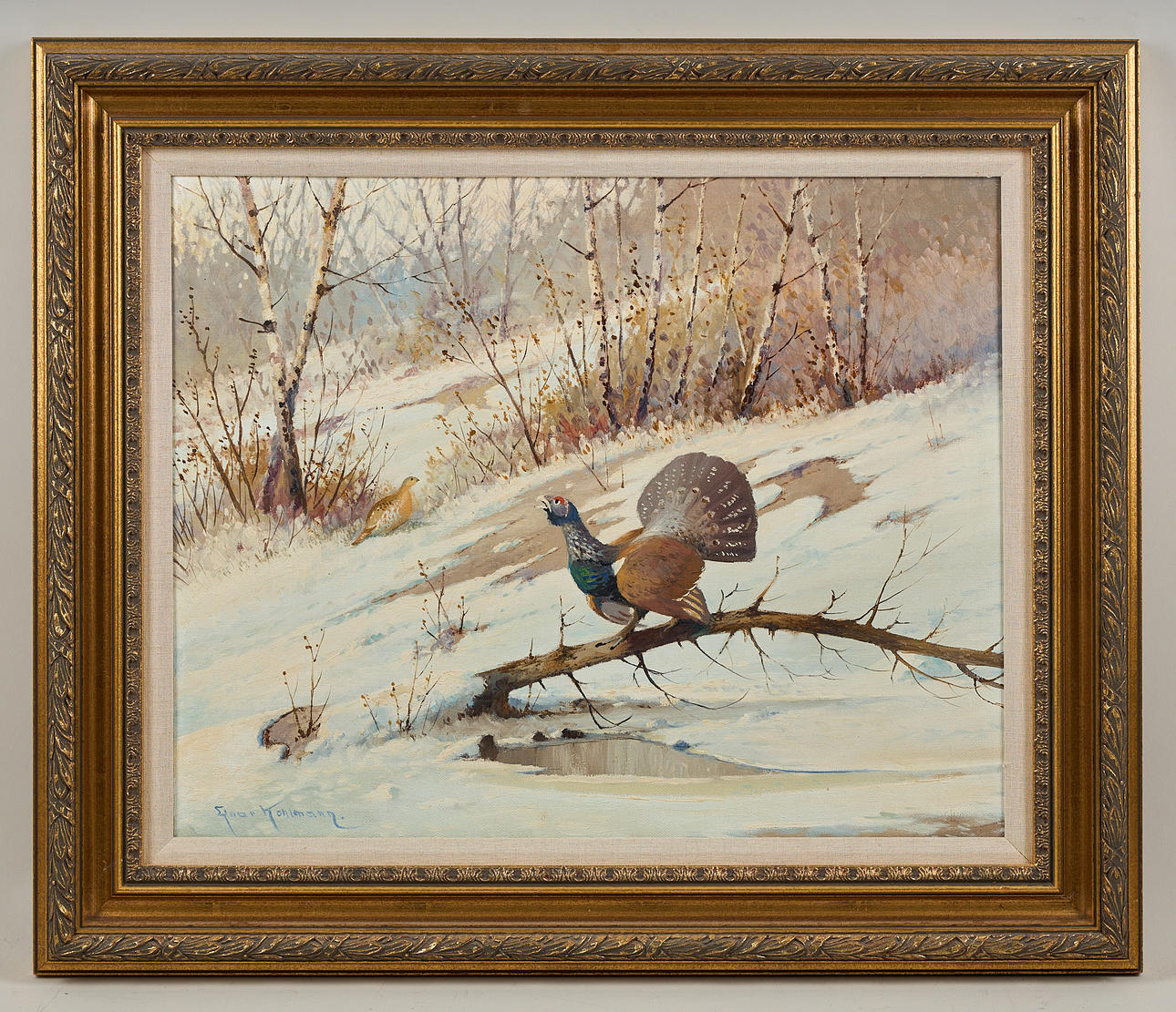 EJNAR KOHLMANN. Caper game, signed, oil on canvas.