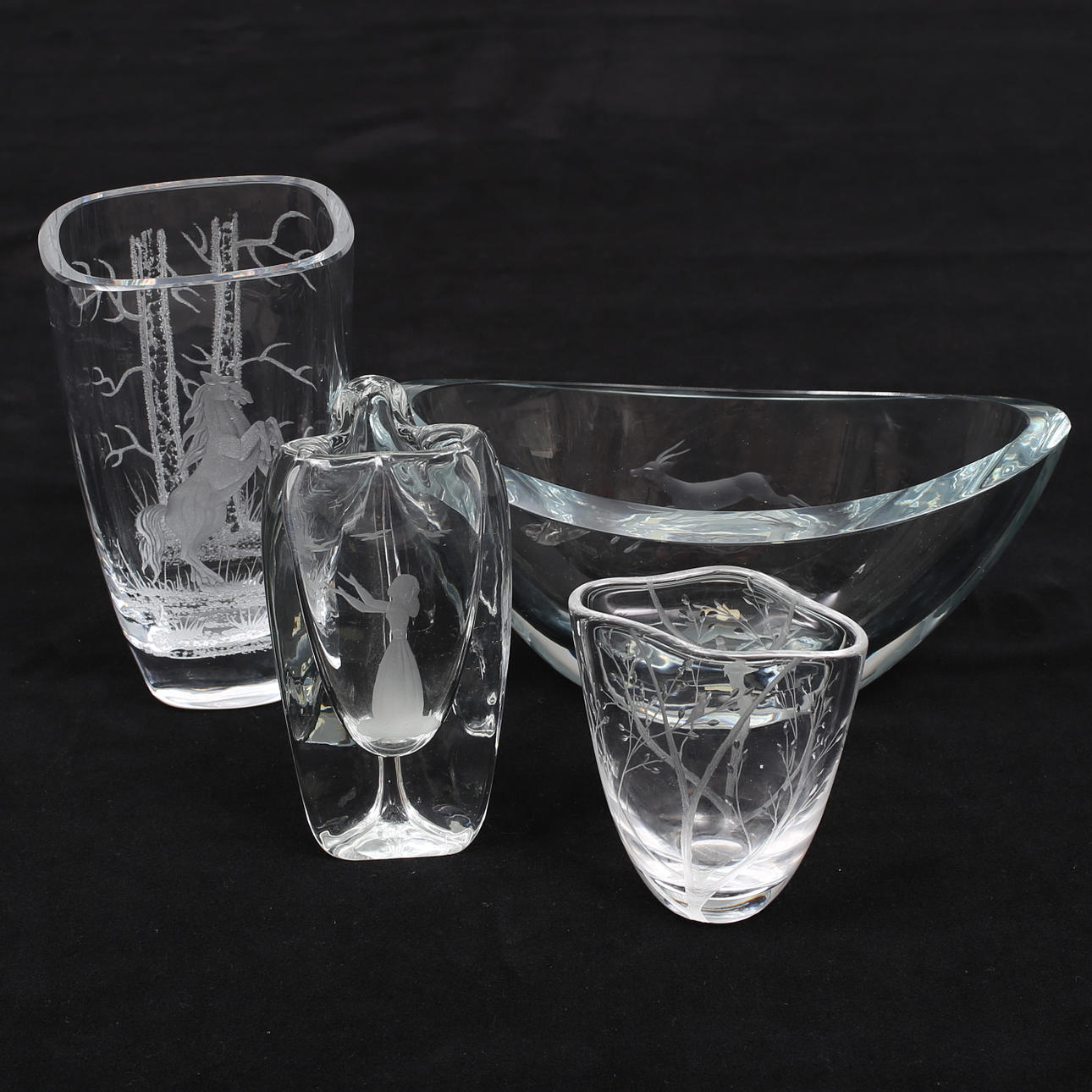 VASER, SKÅL, 4 st, glas, Vicke Lindstrand, Jan Johansson m.m.