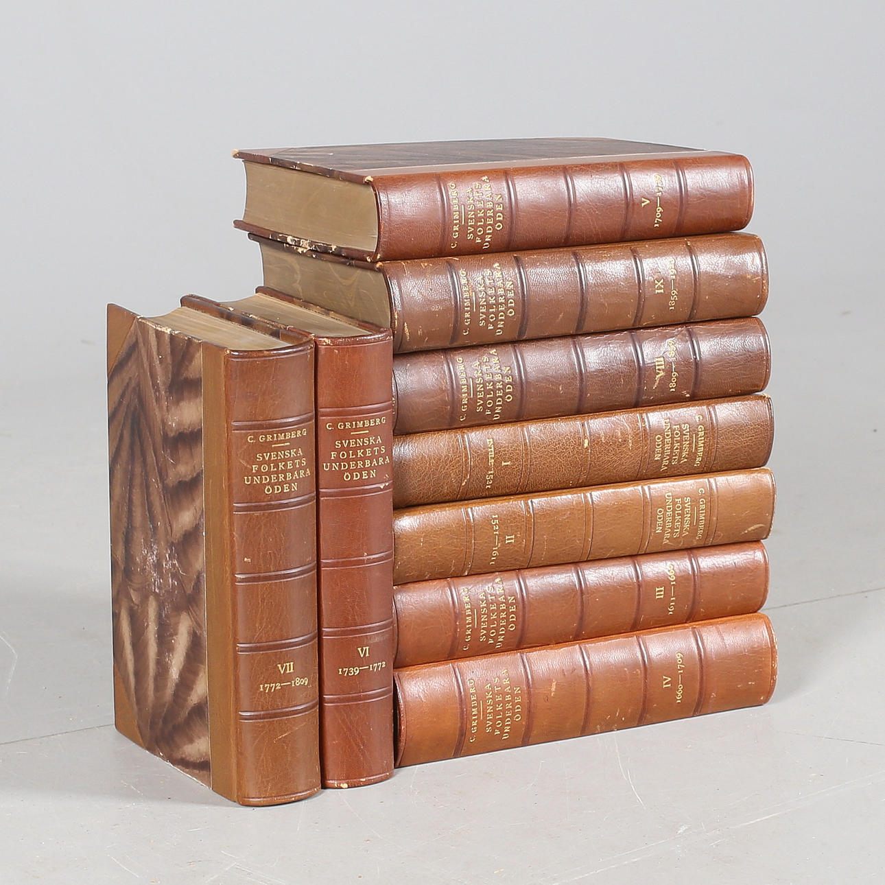 SKINNBAND, "Svenska folkets underbara öden", band I-IX, tidigt 1900-tal.