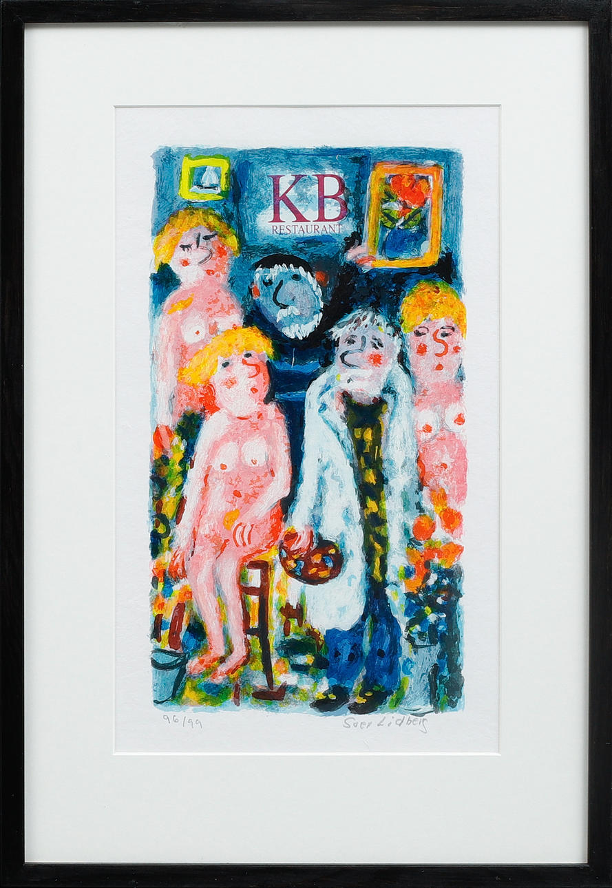 SVEN LIDBERG. Figure scene, lithograph in colours, signed and