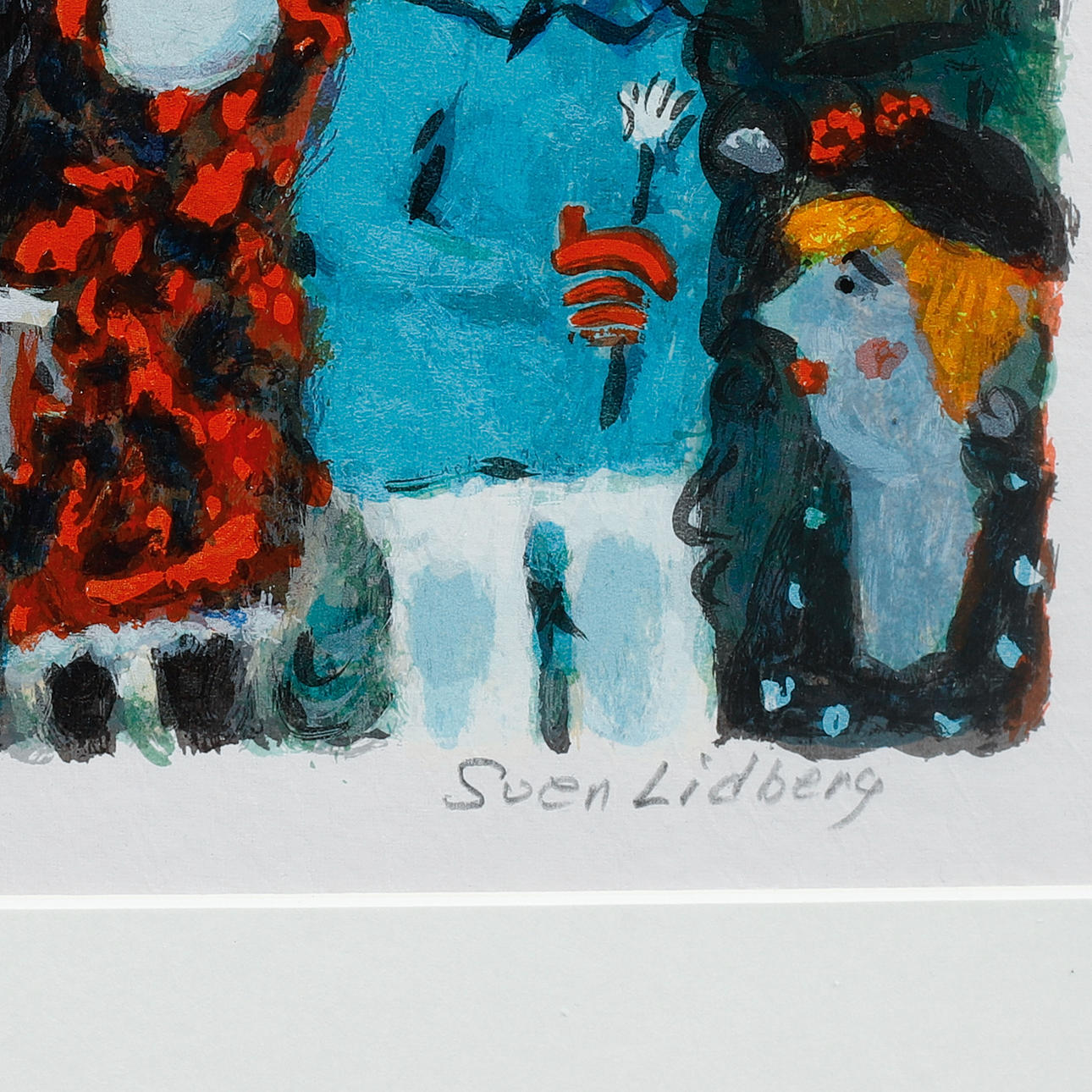 SVEN LIDBERG. Figure scene, lithograph in colours, signed and