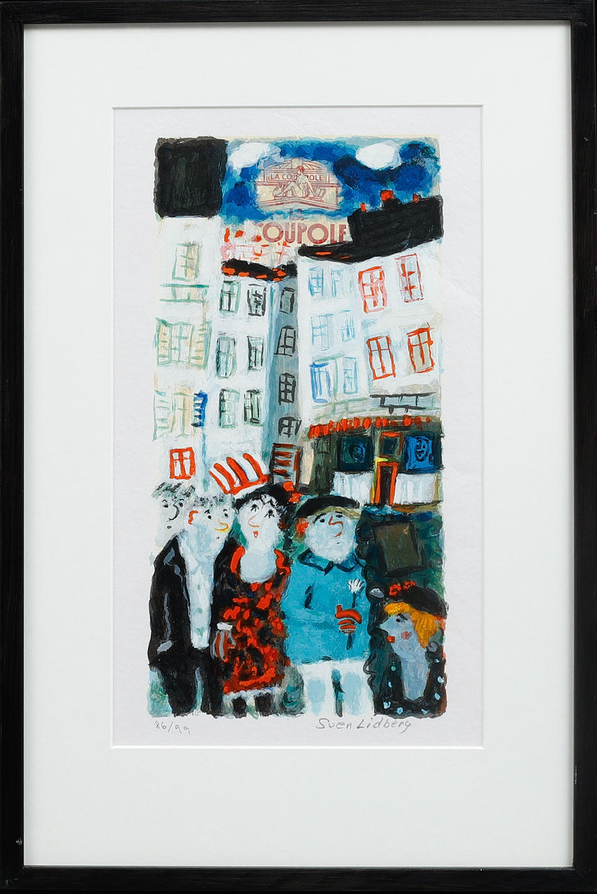 SVEN LIDBERG. Figure scene, lithograph in colours, signed and