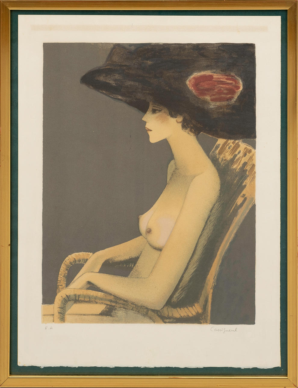 JEAN-PIERRE CASSIGNEUL. Woman with hat, color lithograph, sign and