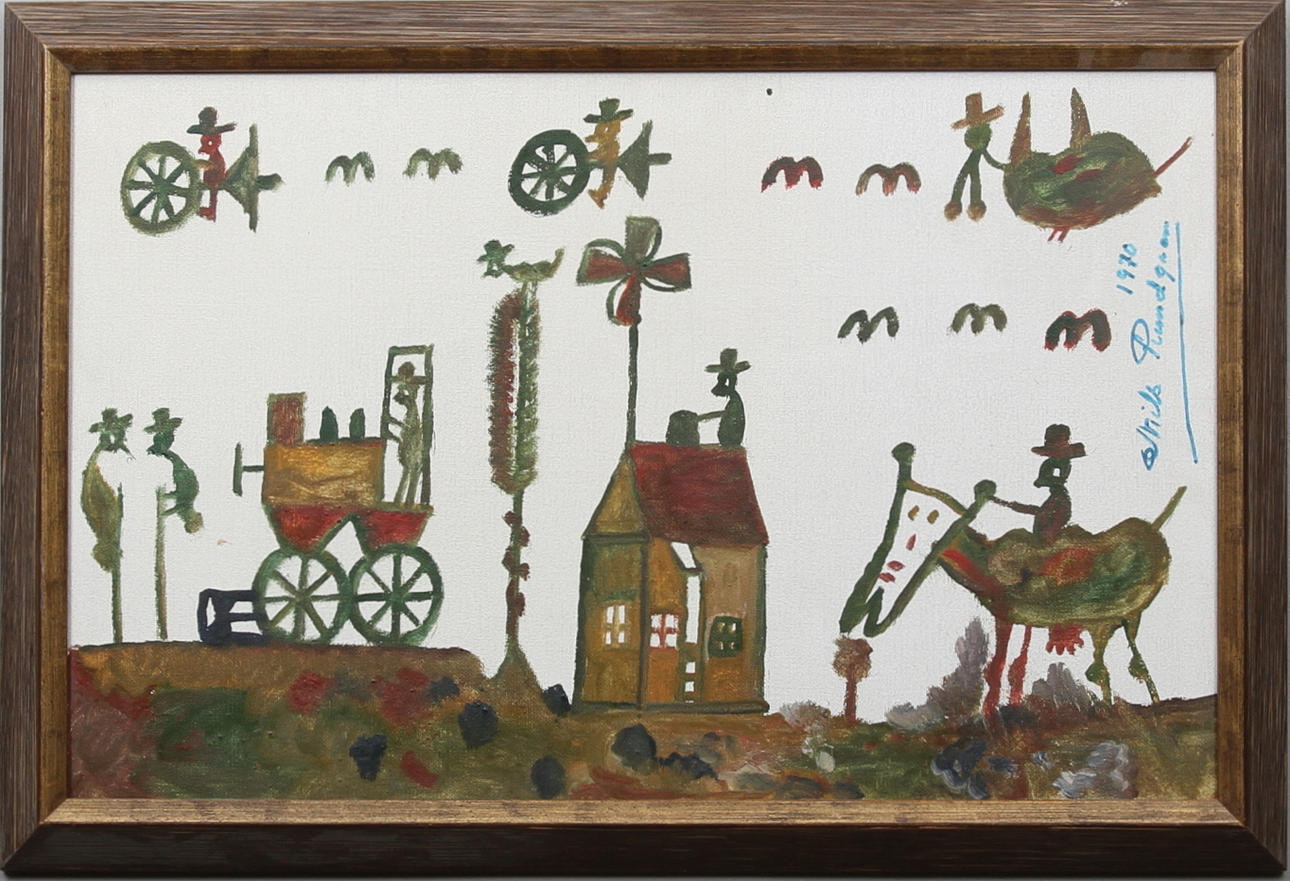 NILS "BJÖRNJÄGARN" RUNDGREN. Figurkomposition. Olja på duk. Signerad och daterad 1970.