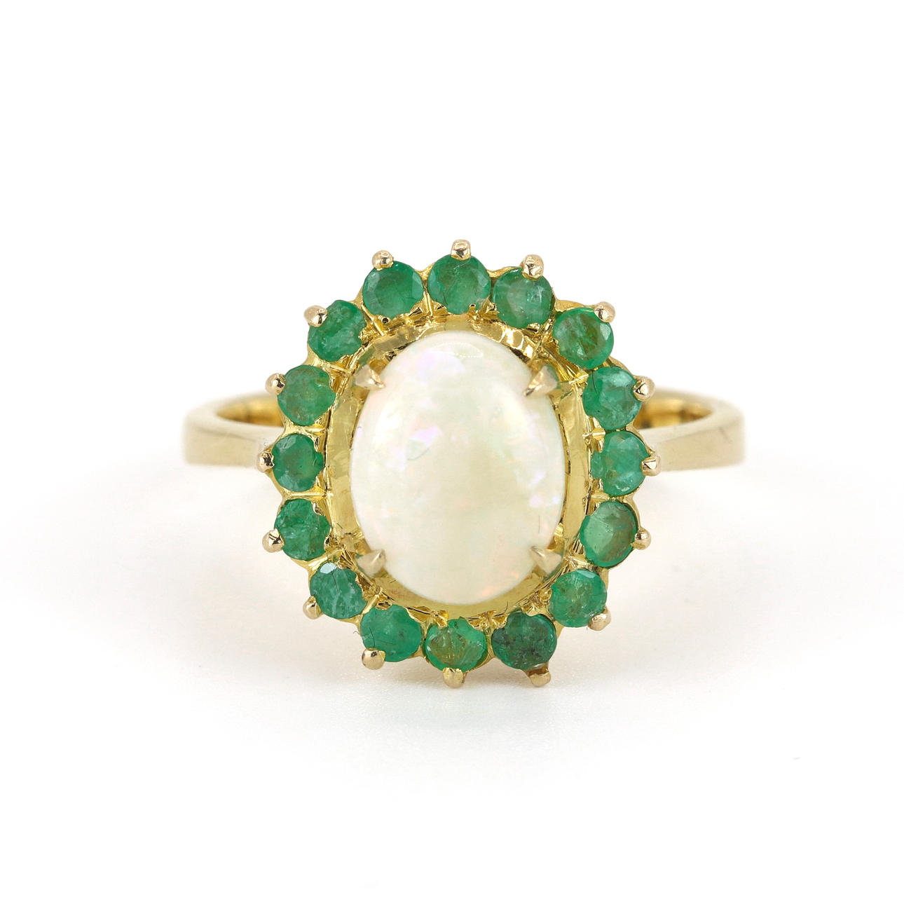 14K GOLD OPAL & EMERALD SET RING.