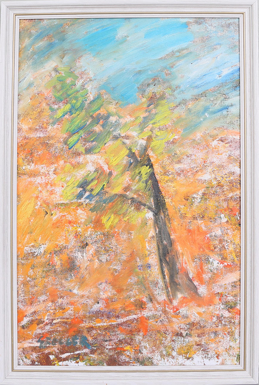 GÖTA FOGLER. olja på pannå, "Träd", signerad.