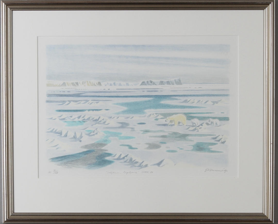 GUNNAR BRUSEWITZ. 2 st, "Isbjörnar, Repöyarna, YMER -80", samt fåglar, färglitografier, signerade samt numrerade.