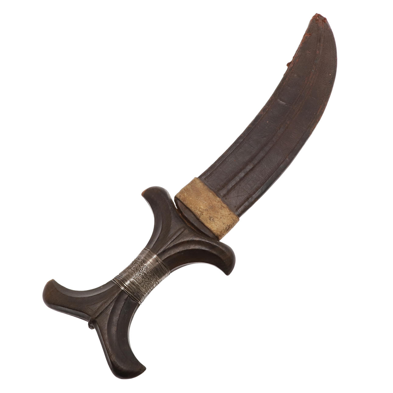 A BEDJA ERITREAN KNIFE WITH X FORM HANDLE.