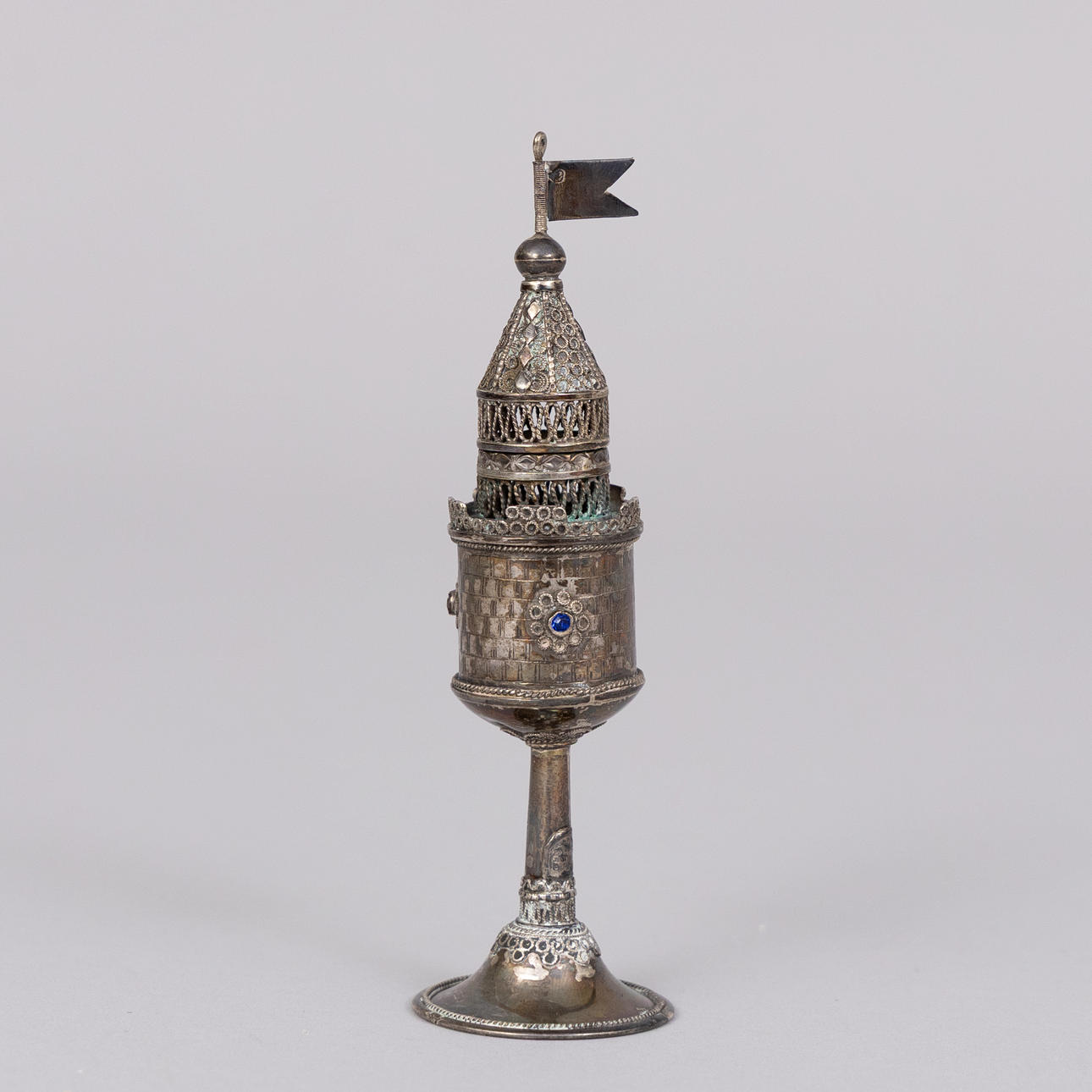 A silver Bezalel Jerusalem tower, mid 20th century.