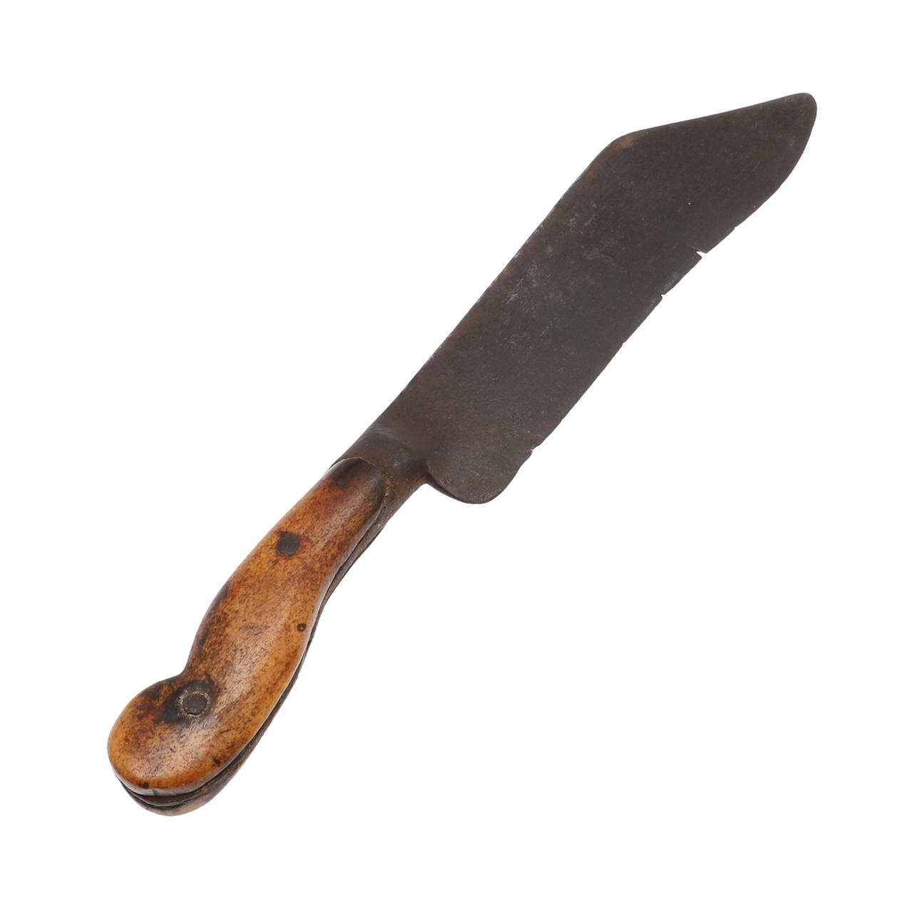 A SINHALESA PIHA KAETTA BONE MOUNTED KNIFE.
