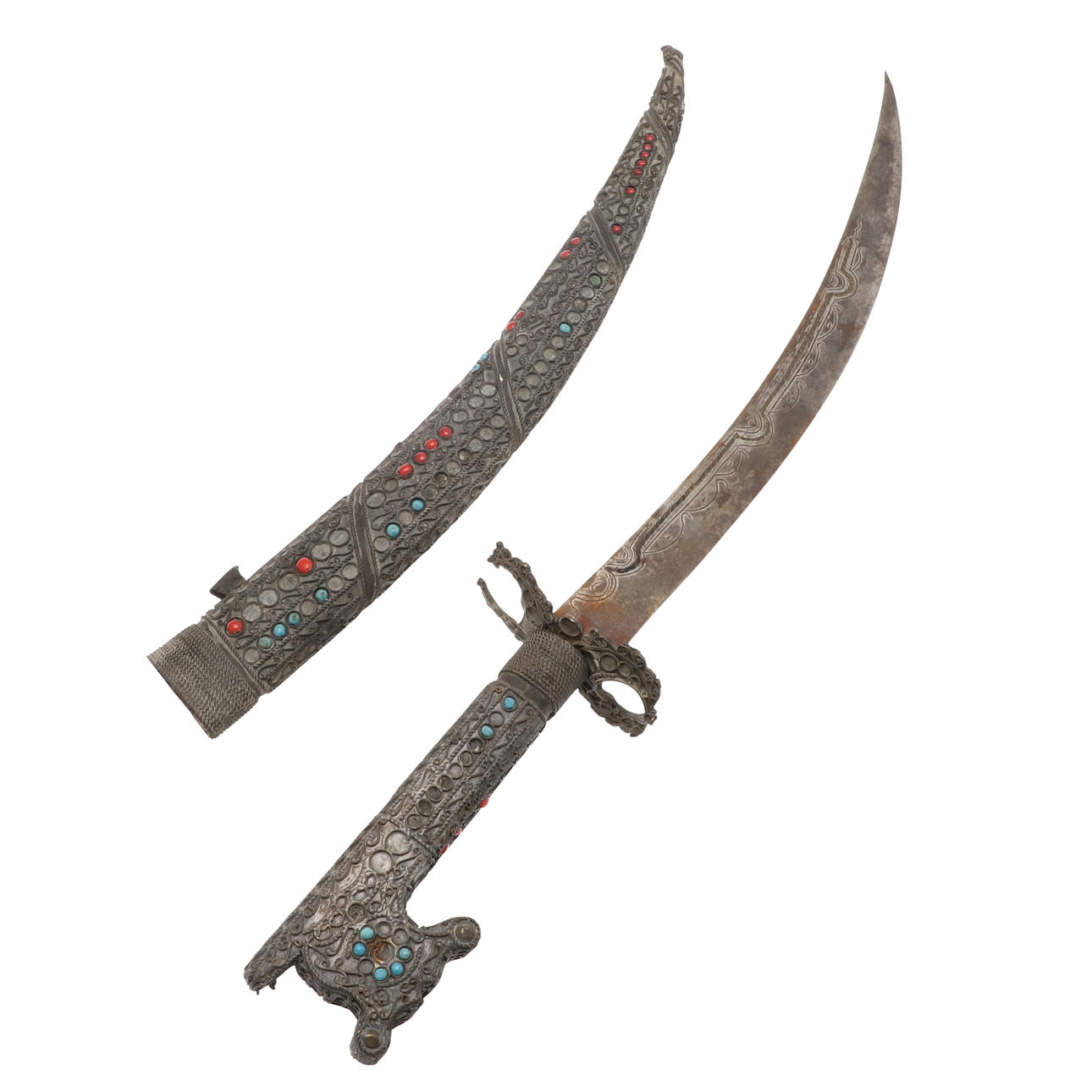 AN UNUSUAL ALGERIAN DAGGER AND 'JEWELLED' SCABBARD. Weapons & Militaria ...