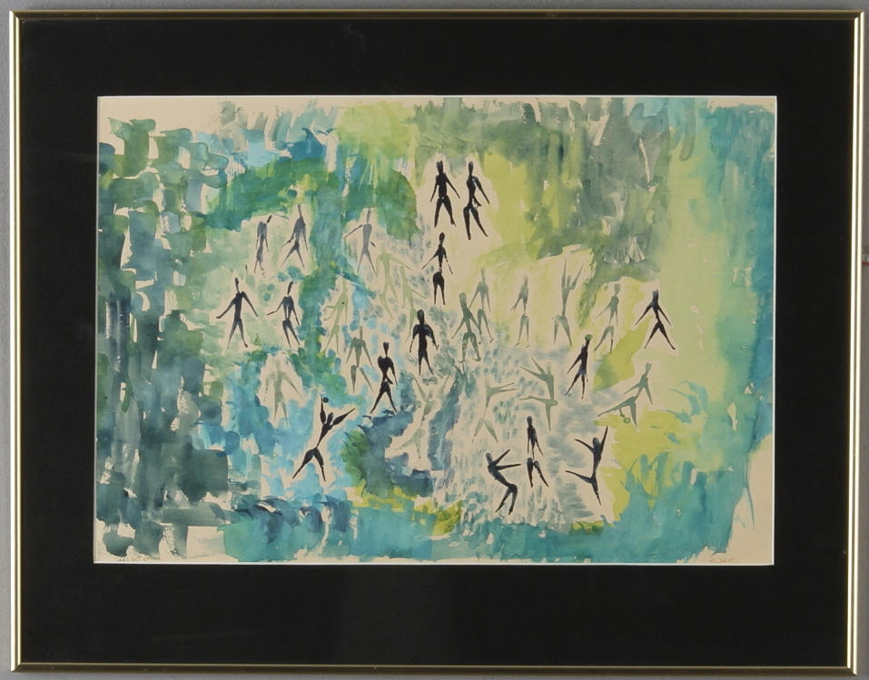 OIDENTIFIERAD KONSTNÄR. "Lek i det gröna", akvarell, signerad samt daterad -62.