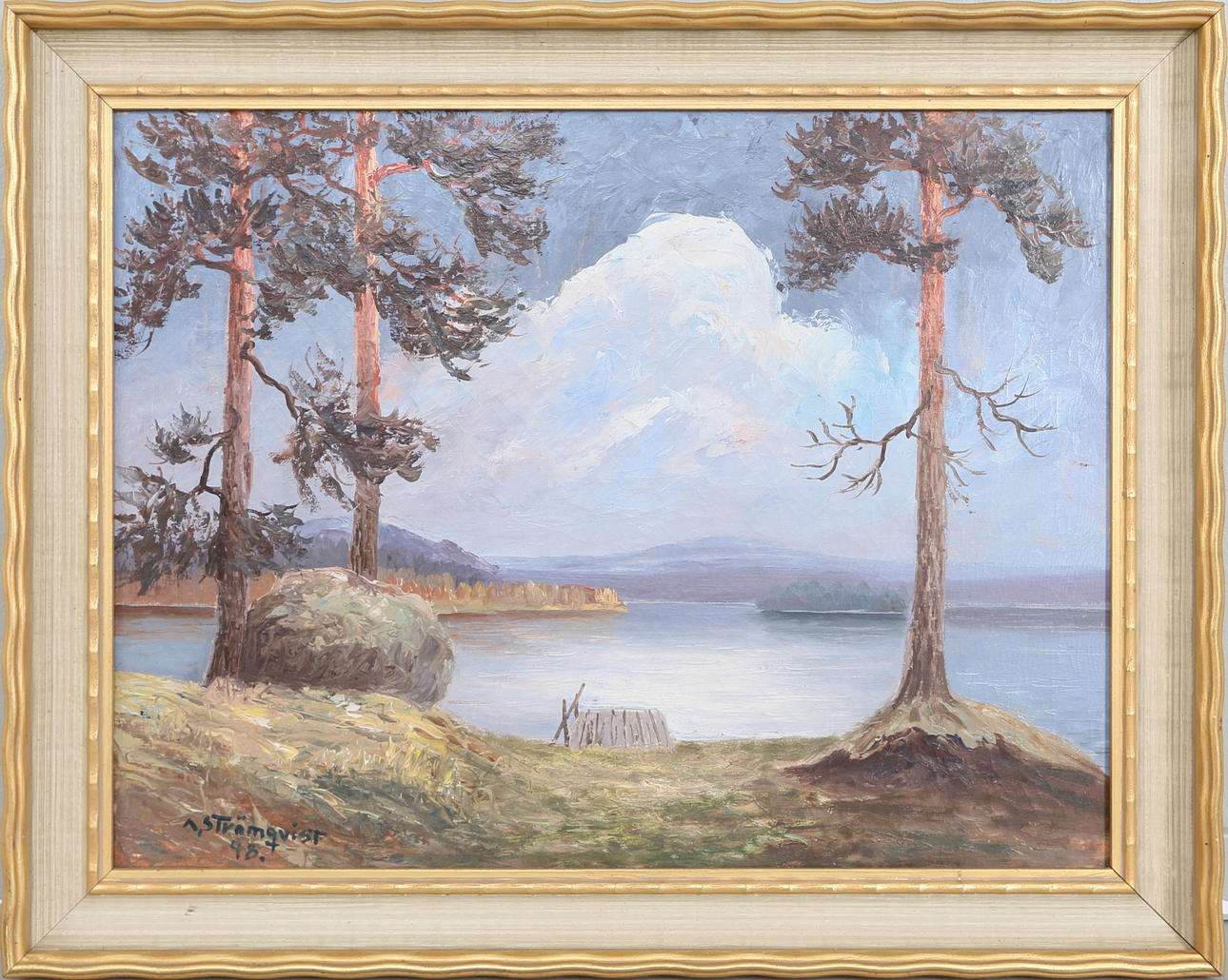 ARVID STRÖMQVIST. olja på duk, Sjölandskap, signerad och daterad 1948.