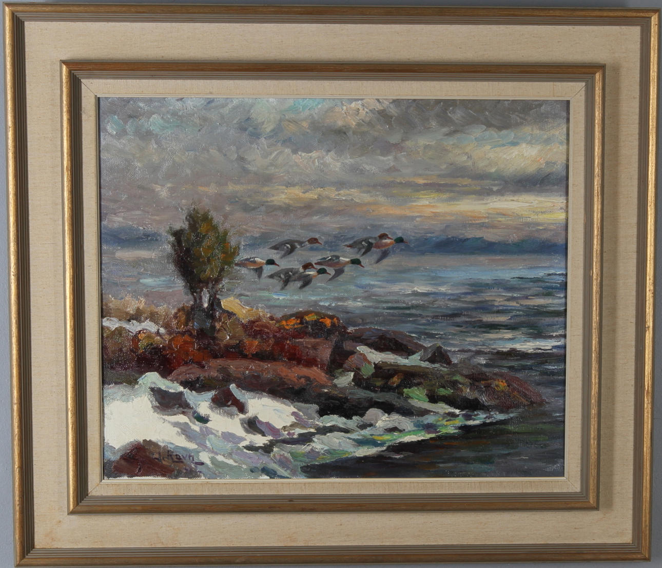 JOHANNES RAVN. Skärgårdsmotiv med fåglar, olja på duk, signerad.