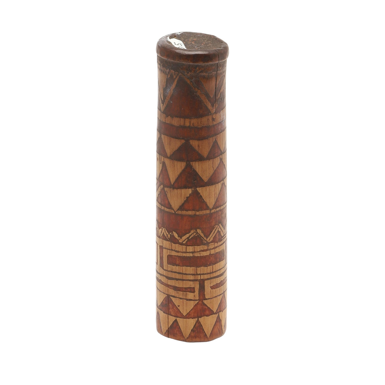A DECORATIVE MELANESIAN BAMBOO LIME CONTAINER.