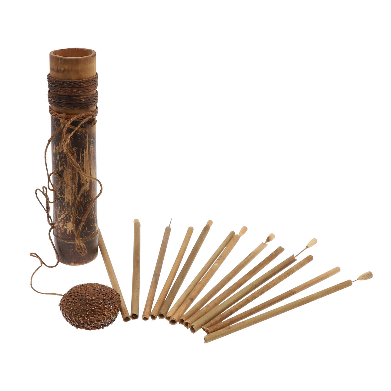 A BORNEO TOLOR BLOWPIPE DART CONTAINER AND DARTS.