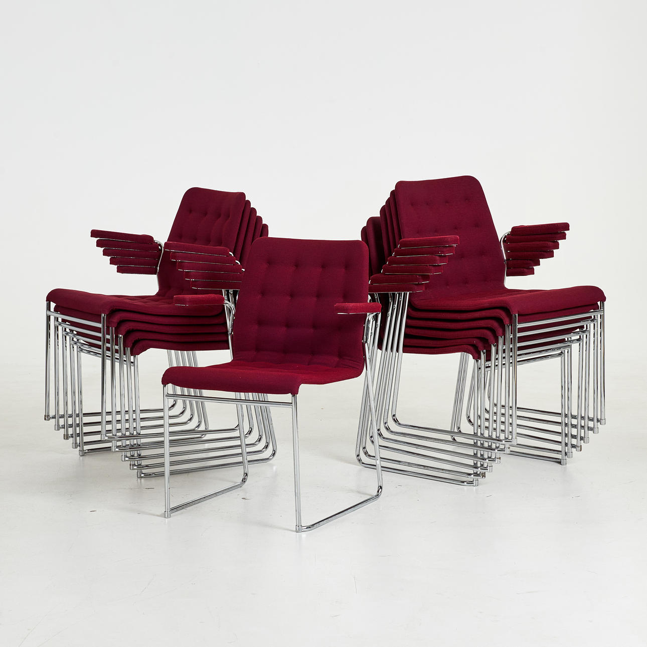 BRUNO MATHSSON. Armchairs, 12 pcs, “Mio”, chromed frame, labeled Bruno Mathsson International, Värnamo.