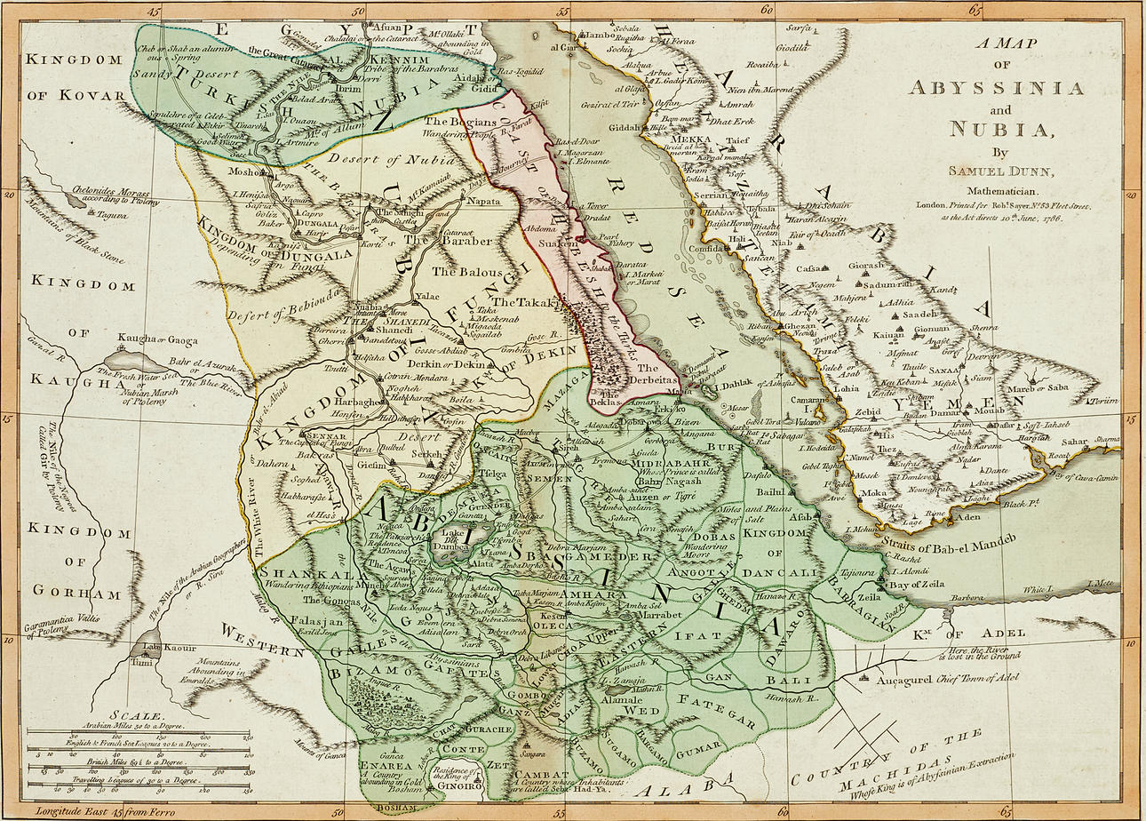MAP, Samuel Dunn, Abyssinia and Nubia, hand-coloured copper engraving ...