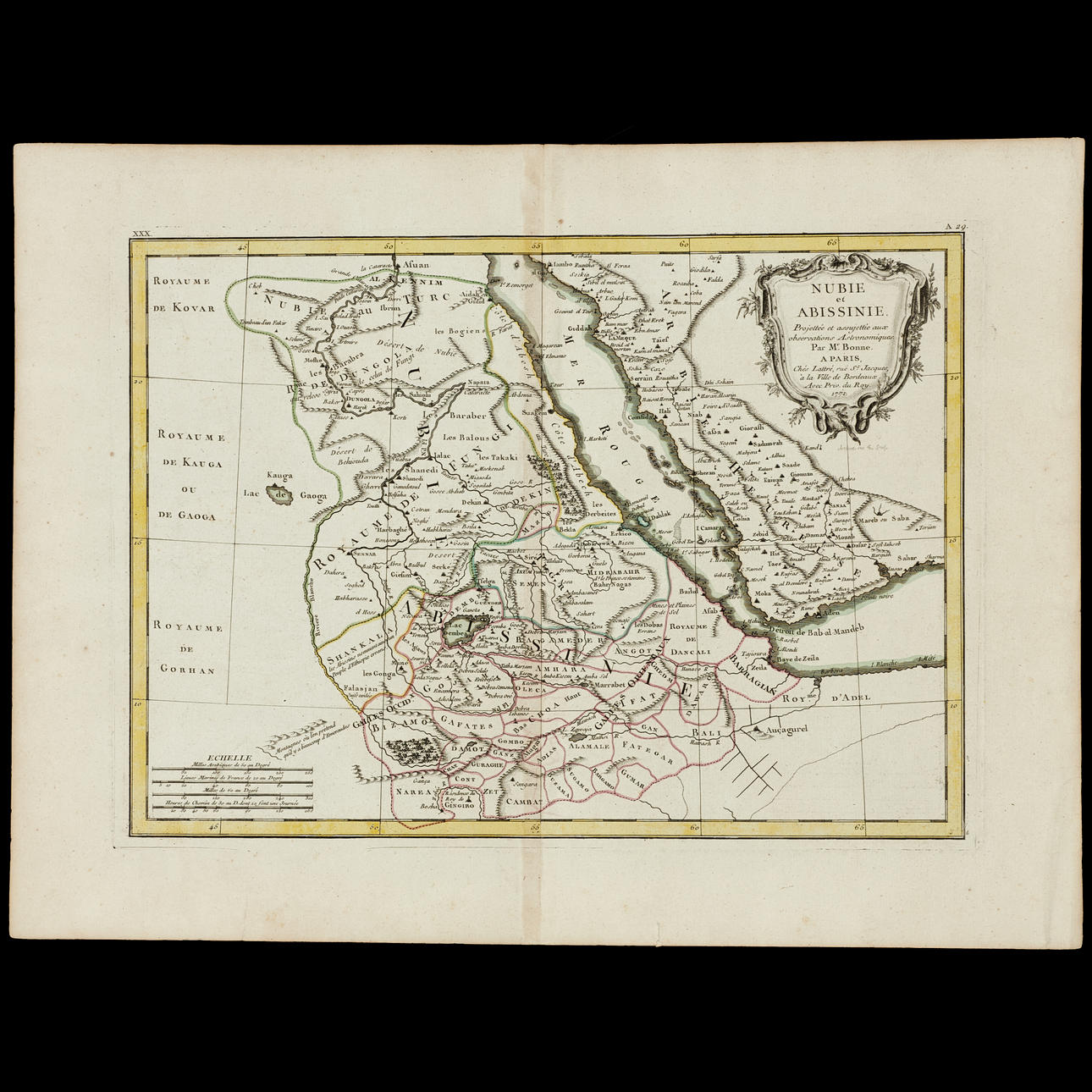 Rigobert Bonne's map of Abyssinia and Nubia, hand-coloured copper ...