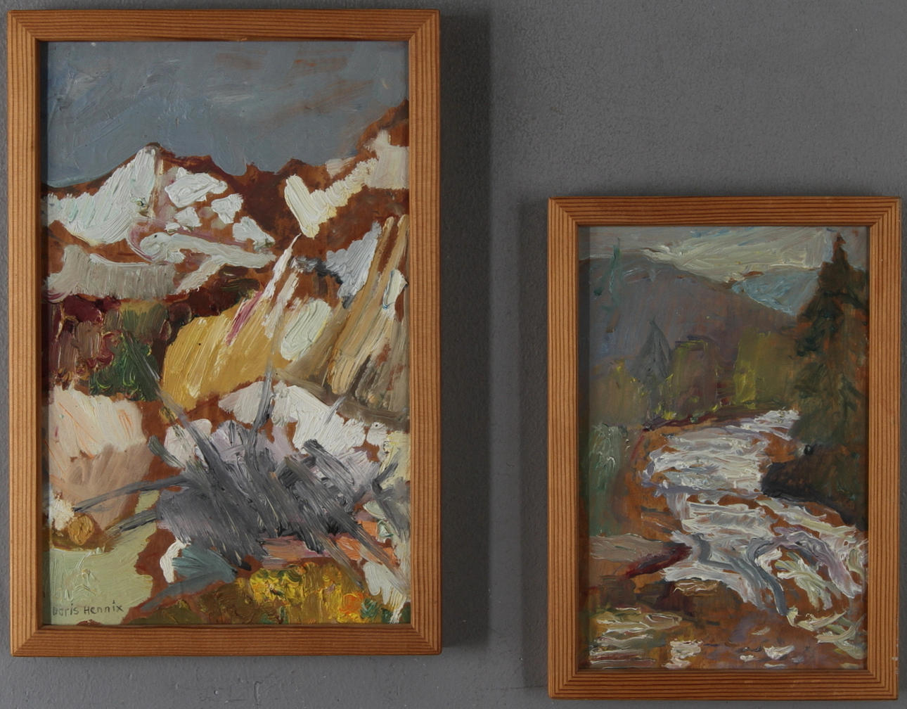 DORIS HENNIX. 2 st. Landskapsmotiv, olja på pannå, signerade.