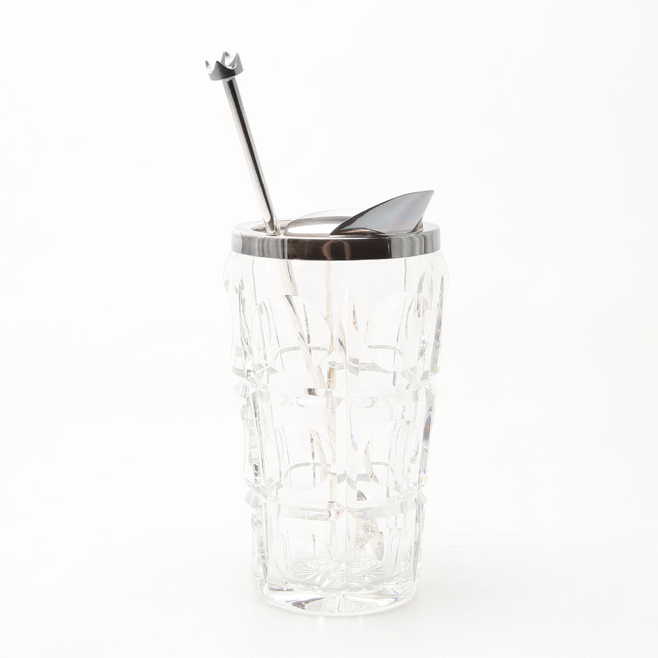 KANNA FÖR MARTINI/COCKTAILKANNA. glas och silver, L. Vietor, Tyskland Darmstadt, 1900-talets första hälft, svenska importstämplar.