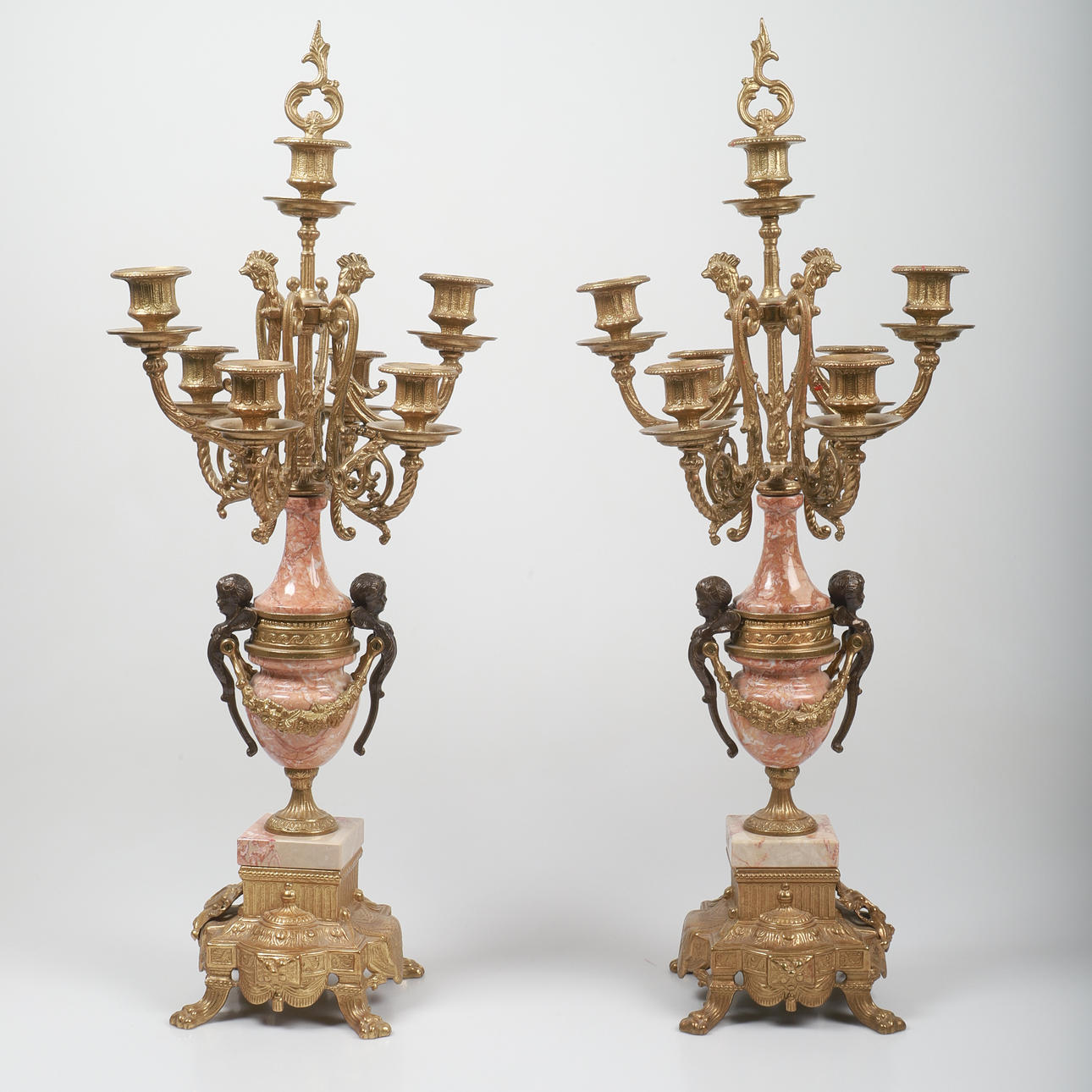 CANDELABRA, 1 pair, gilt/marble, Brevettato, Rococo style.