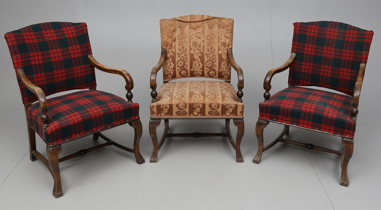 LÄNSTOLAR, 3 st, barockstil, 1900-talets första del.