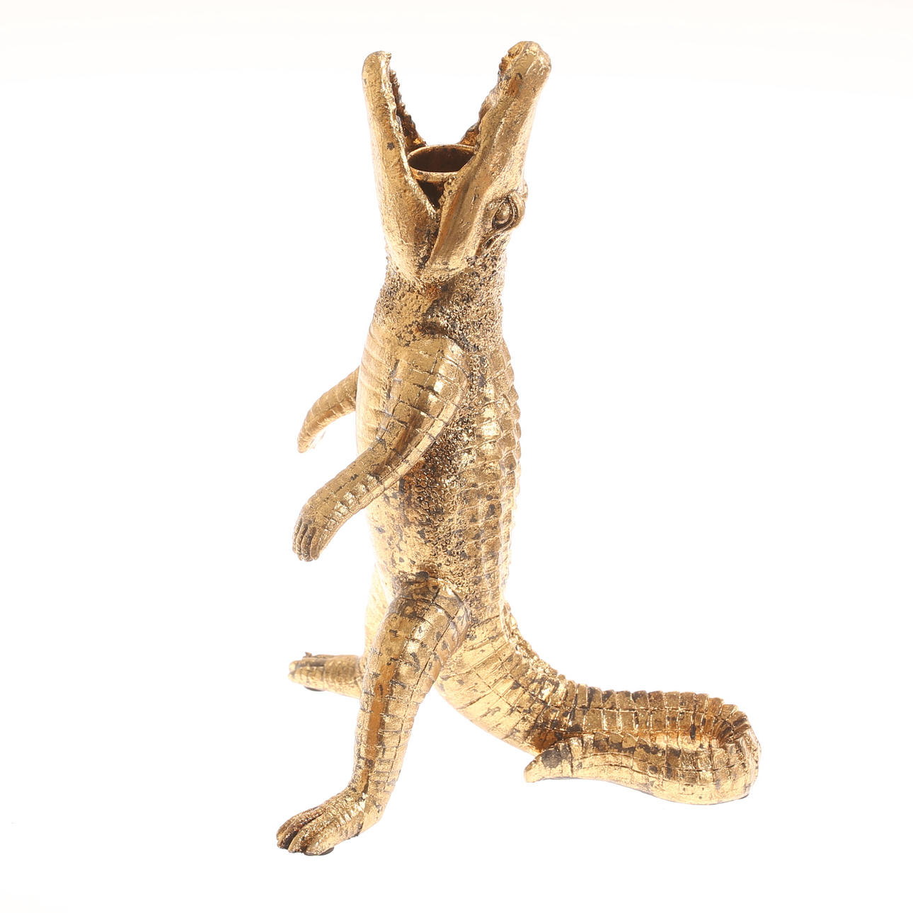KERZENSTÄNDER, in Form eines Krokodils, Polystone, zeitgenössisch.