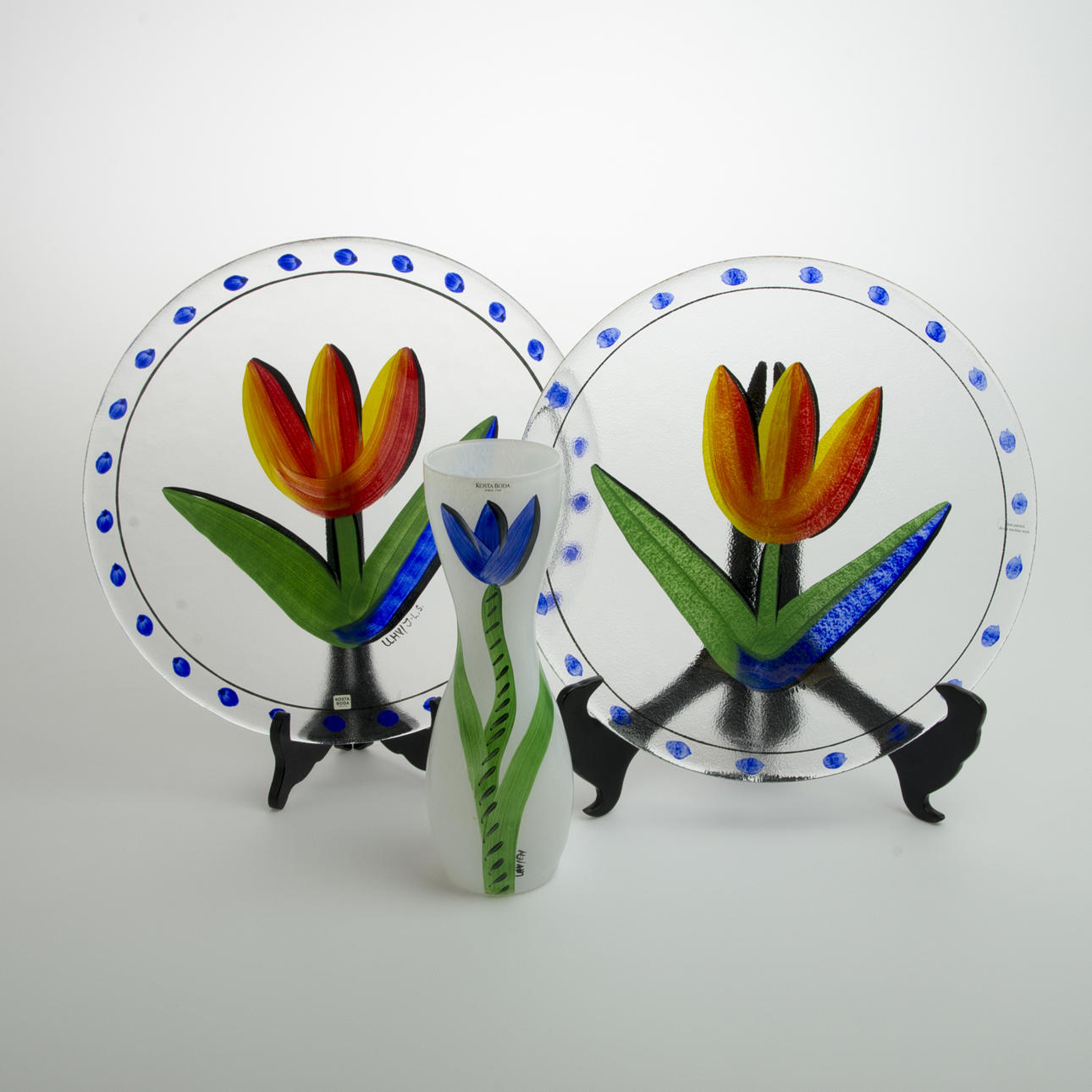 FAT SAMT VAS, 3 delar, "Tulipa", Ulrica Hyman-Vallien, Kosta Boda.