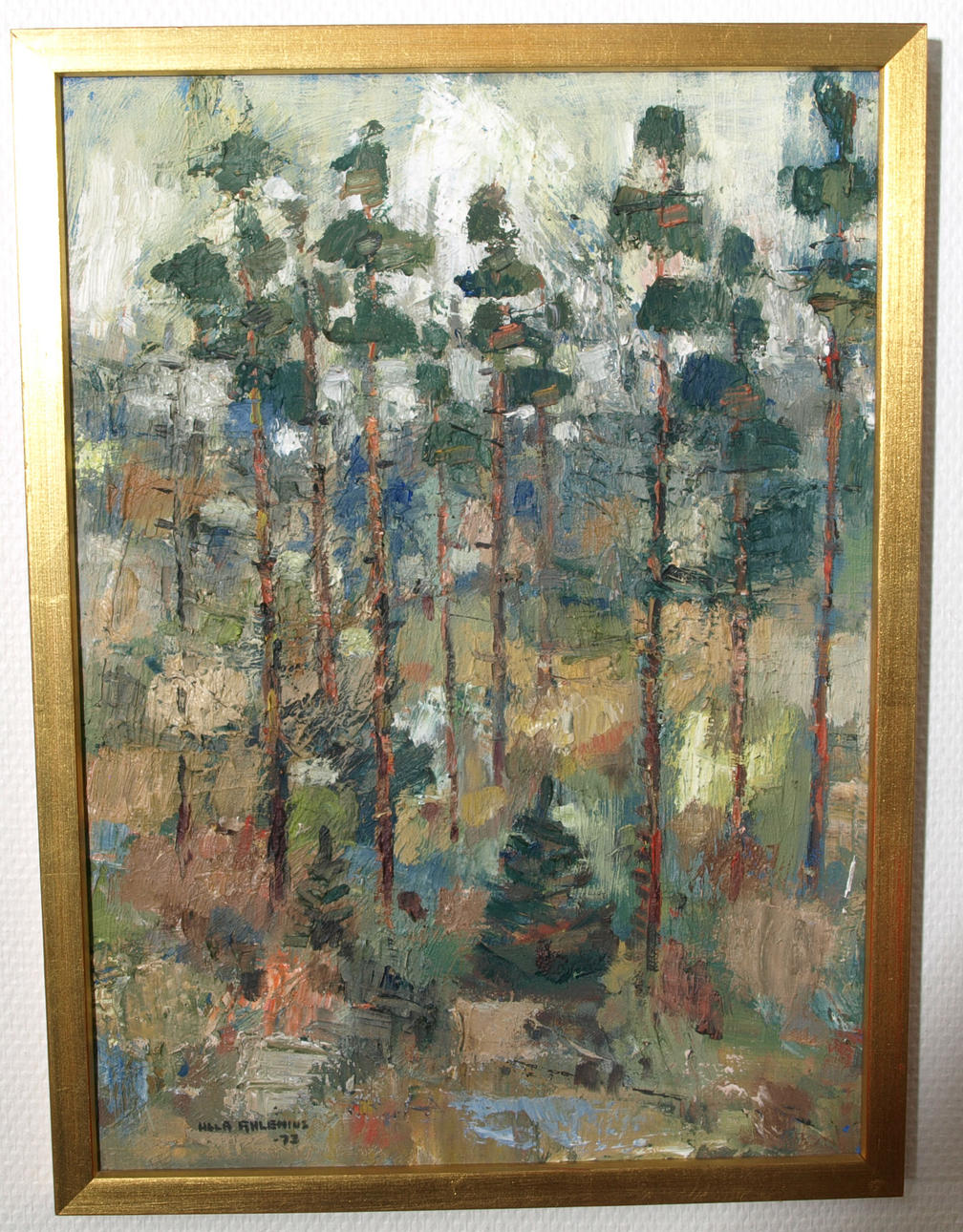 ULLA AHLENIUS. Olja på duk, Tallar, signerad, daterad -73.