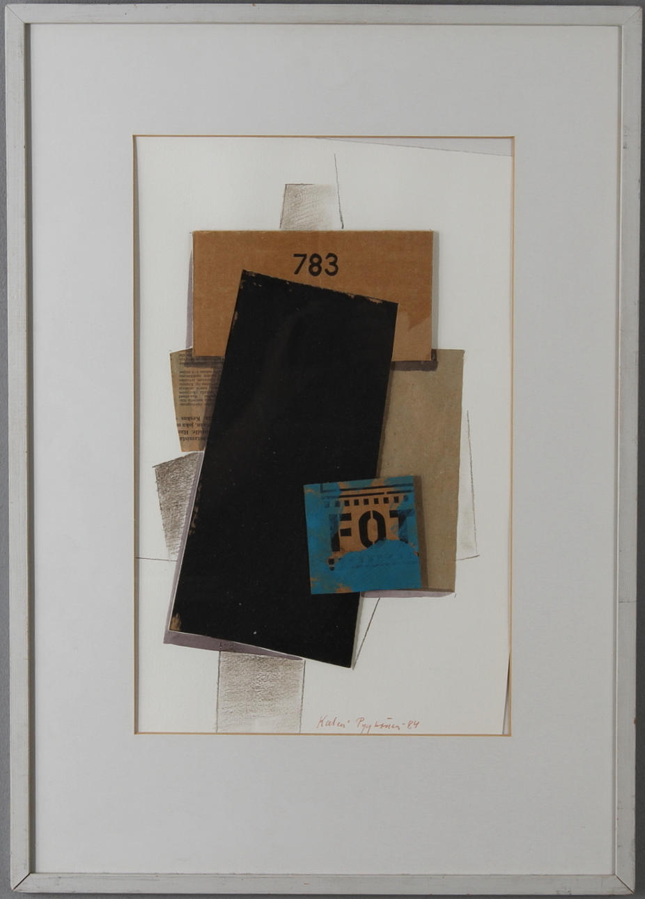 KALEVI PYYKÖNEN. "Svart i mitten", collage, signerad samt daterad -84.