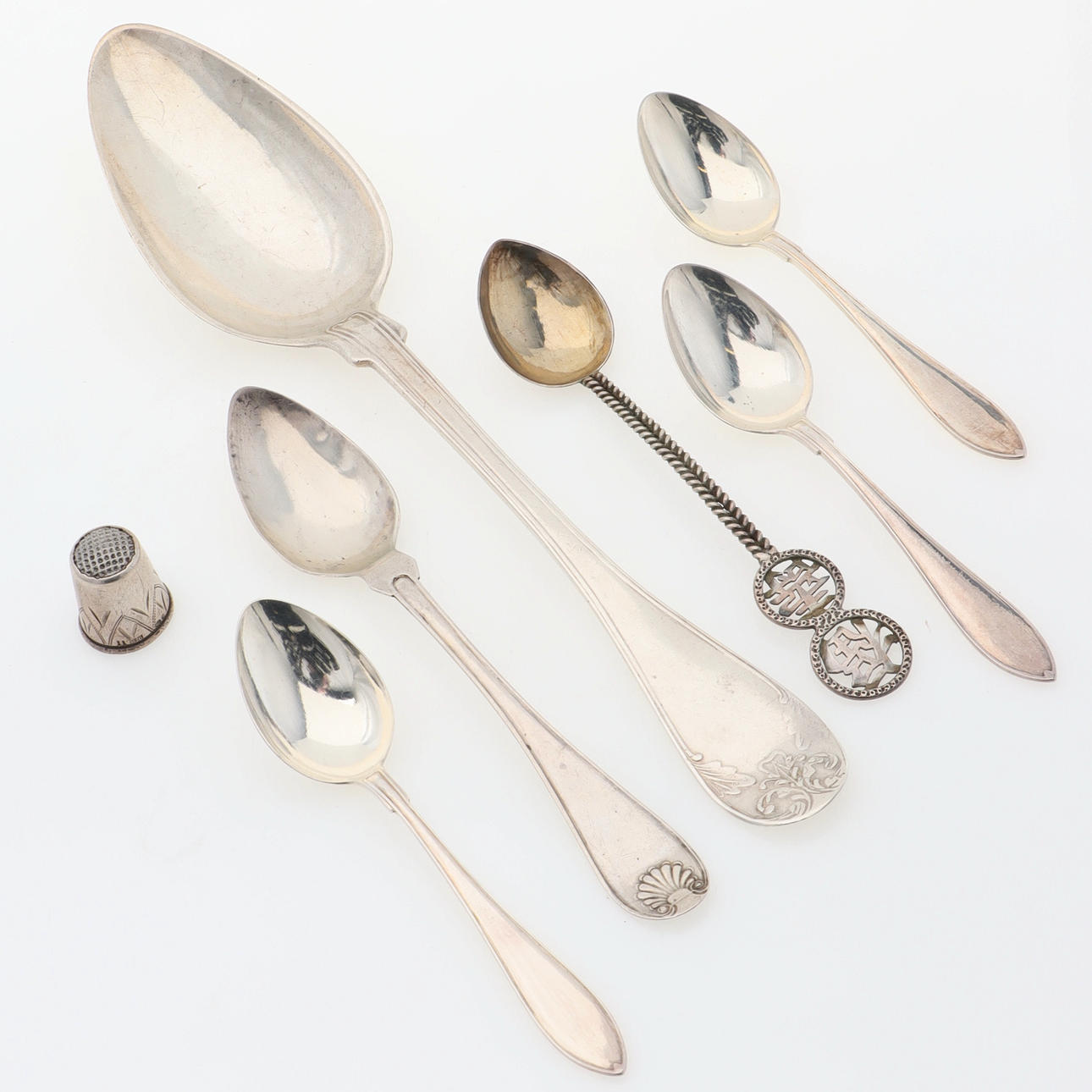 SKEDAR & FINGERBORG, 7 delar, silver, 1800/1900-tal. Silver & Metall ...