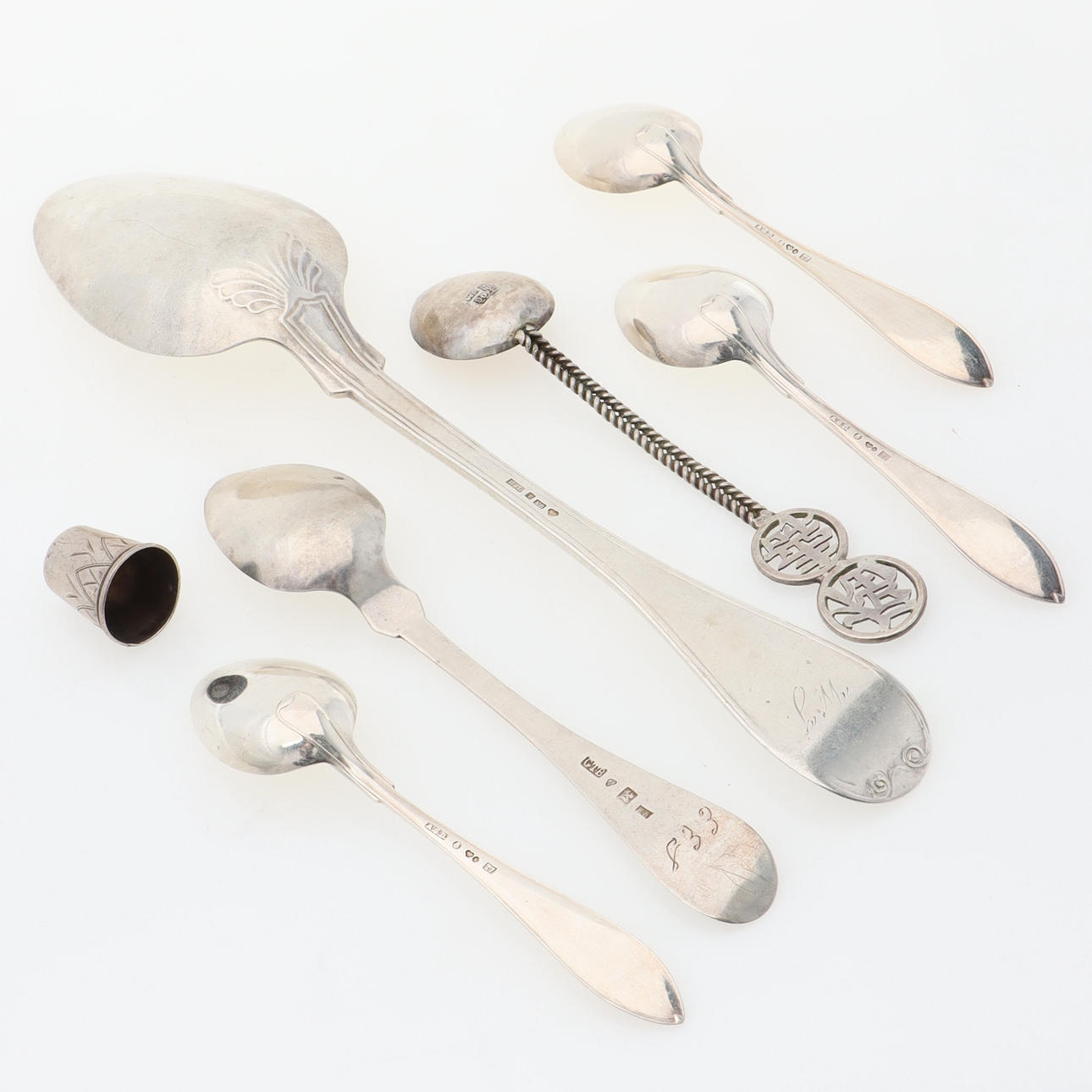 SKEDAR & FINGERBORG, 7 delar, silver, 1800/1900-tal. Silver & Metall ...