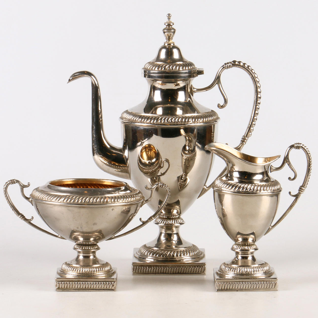 KAFFESERVIS 3 delar, nysilver, Gustav Eriksson, Eskilstuna.