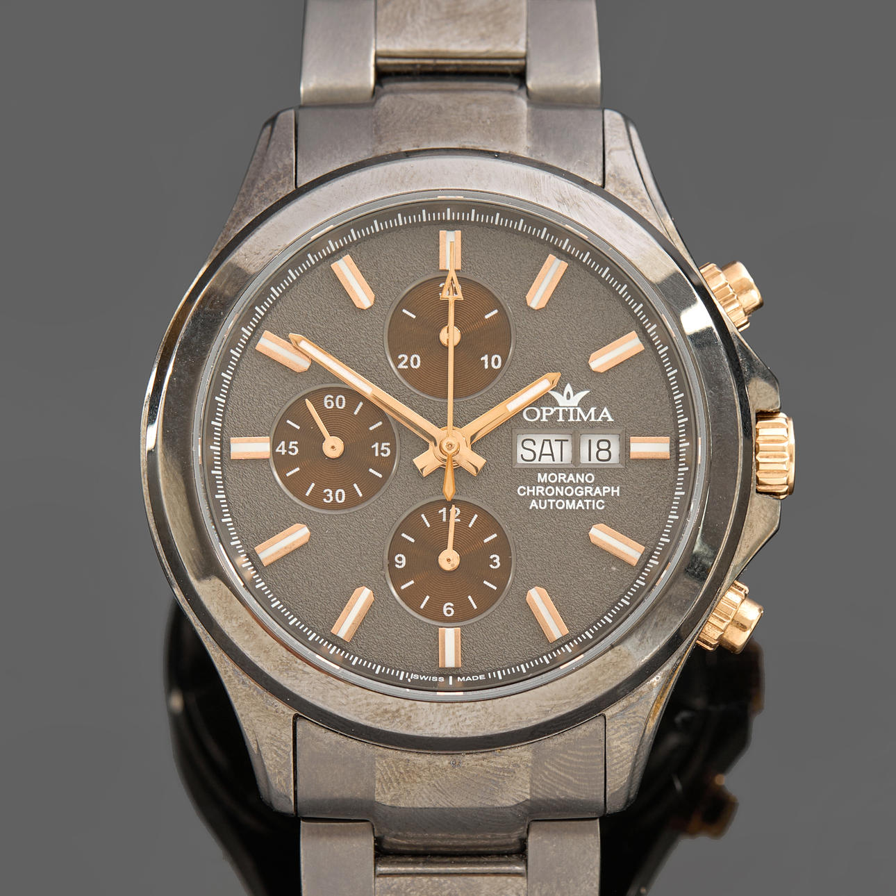 OPTIMA. Armbandsur, Morano Chronograph Automatic, Schweiz, i låda.