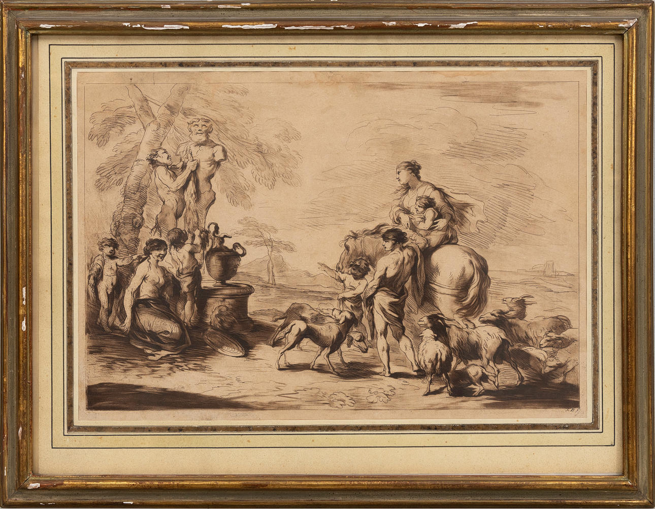 FRANCESCO BARTOLOZZI. Figure scene, etching.