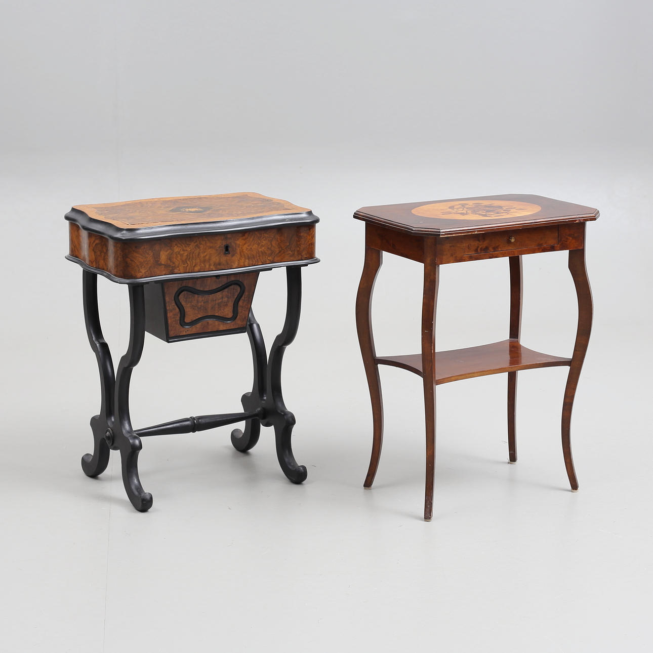 SIDE TABLE/SEWING TABLE with intarsia, mid 20th century.
