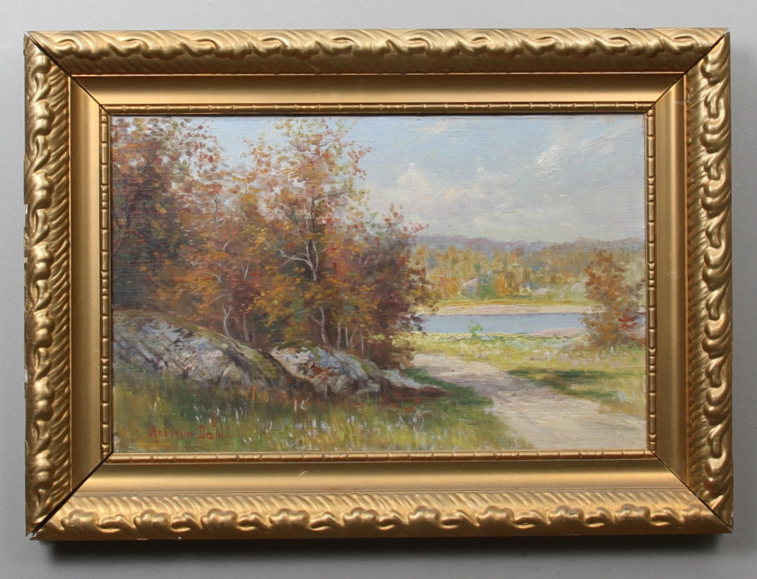 ANSHELM DAHL. Höstlandskap med sjö. Olja på duk. Signerad.