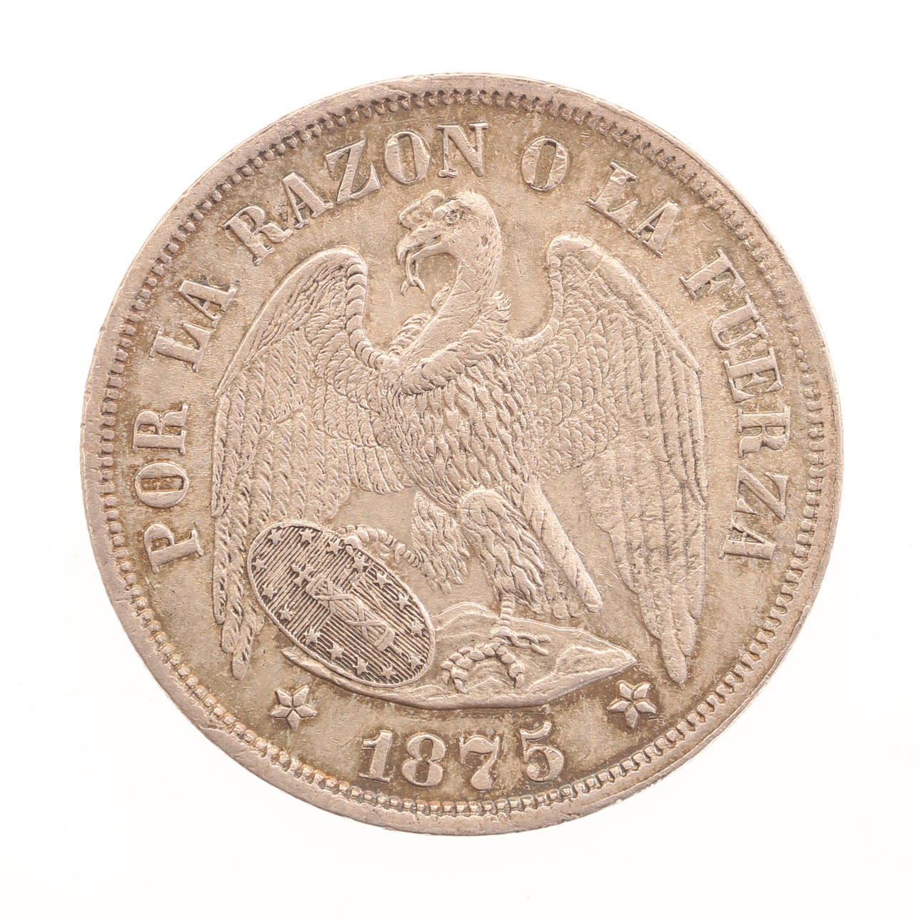 MONEDA, plata, 1 Peso 1875, Chile.